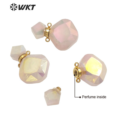 WT-P1675 WKT New Natural Gemstone Rose Quartz Aura Perfume Bottle Jewelry Pendant Lady Elegant Small Charm Stone Perfume Bottle