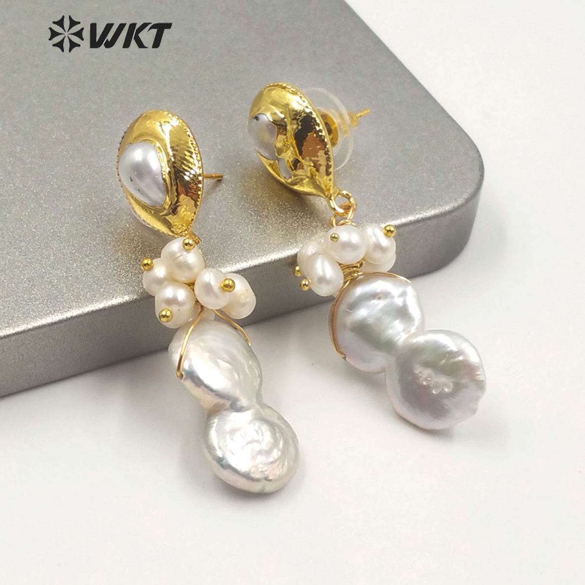 WT-MPE018 New Design Natural Freshwater Pearl Earring Real Gold Plated Elegant Jewelry Pearl Earring