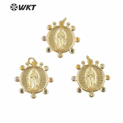 WT-MP148 New Design Populared Christian Religious Virgin Mary Pendants in Gold Electroplated with Color CZ Charms Pendant