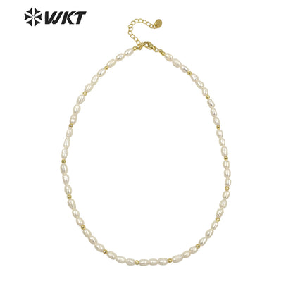 WT-JN190 Amazing Small Size Rice Pearl Chocker Necklace Elegant Women 16 Inch Long Gorgeous Real Pearl Birthday Necklace