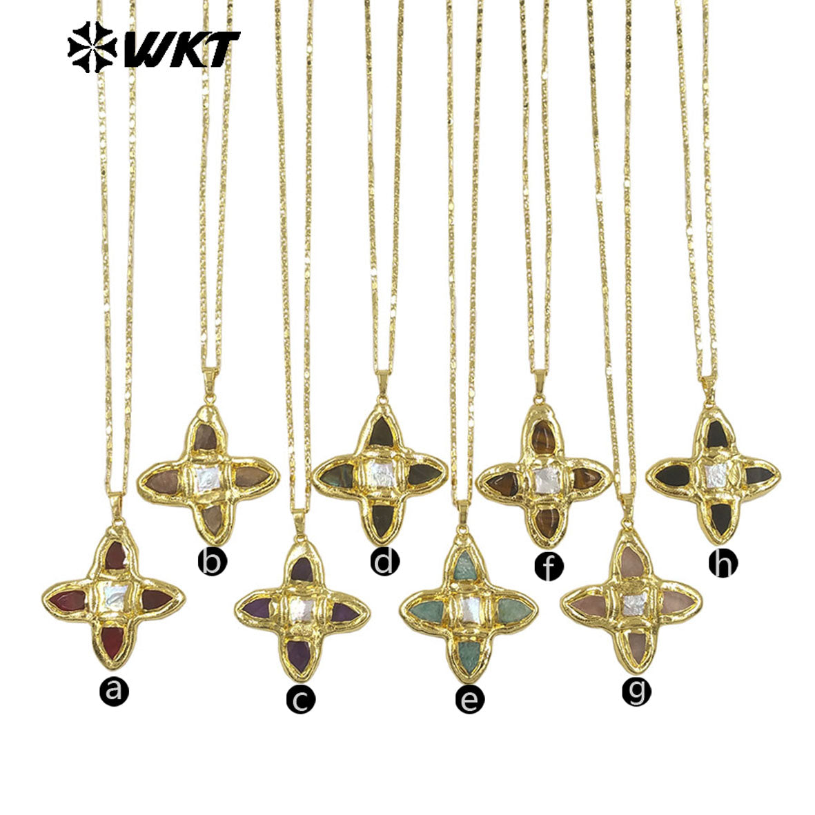WT-JN363 Hot Sale Delicate Gold Plated Tiger Eye Natural Gemstones And Pearl Cross Pendants Necklace For Ladies Daily Match