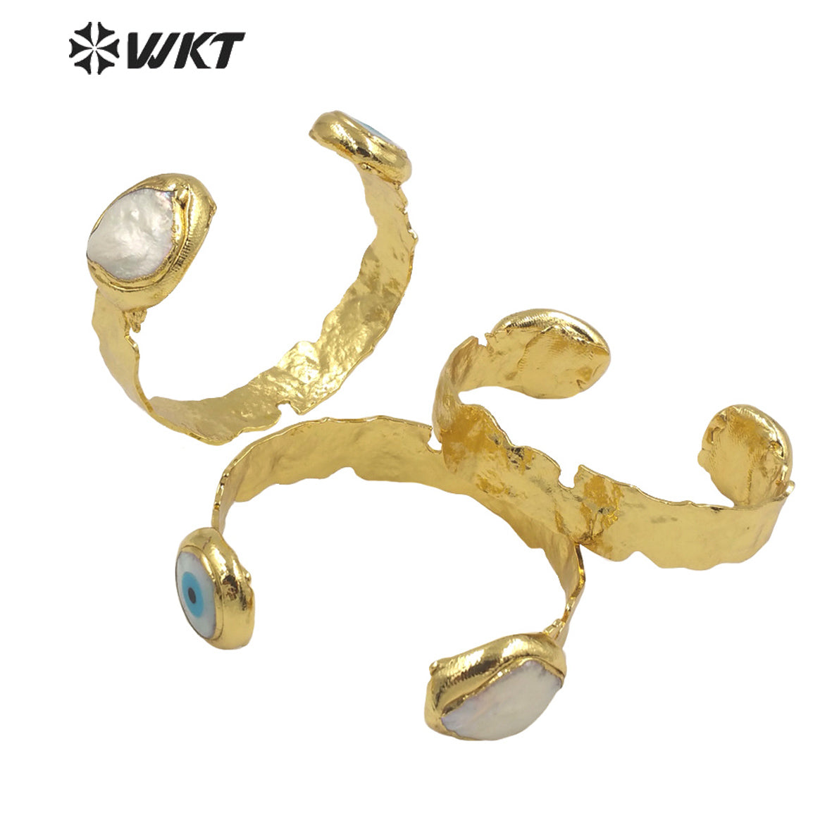 WT-MPB044 2022 Fashion Style Adjustable Pearl and Shell Bracelet Natural Pearl for Women Bracelet Real Gold Plated Eye Bangle