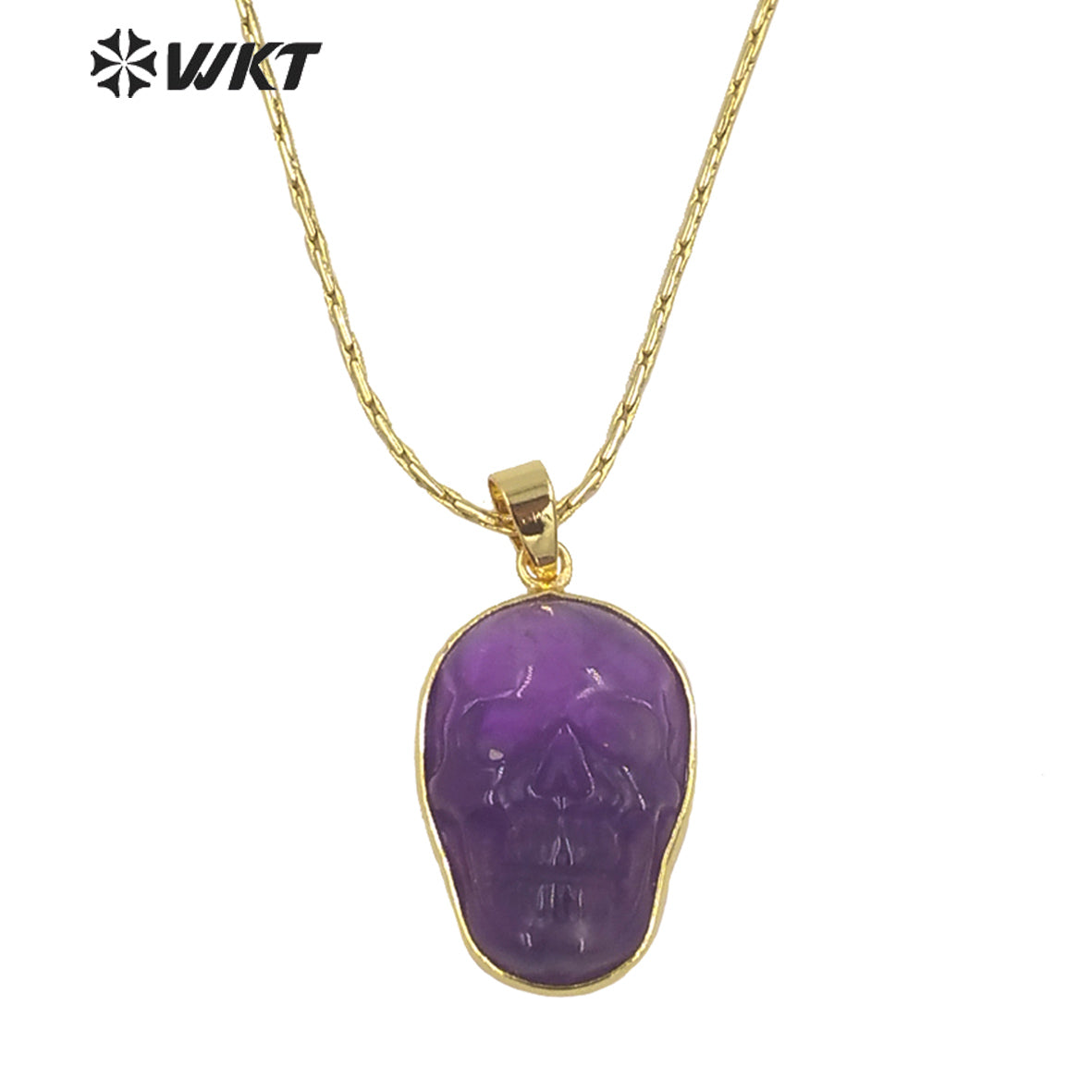 WT-N1357 WKT Special Skeleton Ghost Head Natural Carved Labradorite Necklace Style Rock and Roll Style Skull Necklace