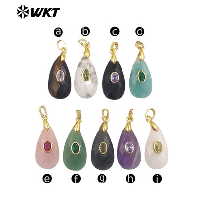 WT-P2044 New Arrival Natural Stone And Zircon Waterdrop Shape Lovely Charms Pendant As Women Elegant Earrings DIY Accessory