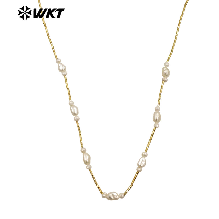 WT-JN279 Elegant Chic Women Hand Strand Made Natural Real Freshwater Pearl Pipe Chain Necklace in 16 Inch Long