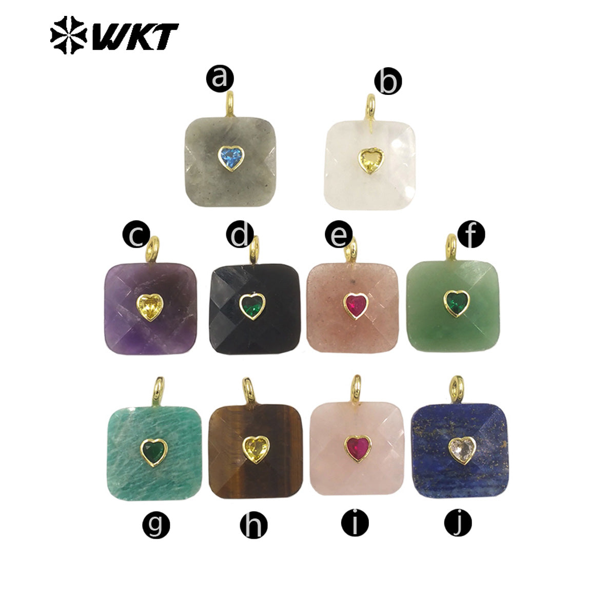 WT-P2105 Fashionable Heart Zircon And Multiple Natural Gemstones Facet Square Gold Pendants For Women Necklaces Design