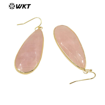 WT-E662 Natural Quartz Pink Crystal Elegant Versatile Earrings Classic Charming Earrings Women Quartz Earrings
