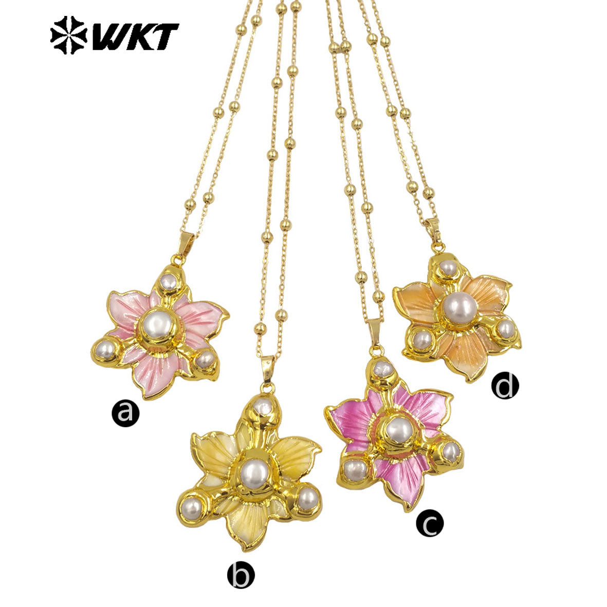 WT-JN295 Best Selling 18K Gold Plated Lovely Delicate Natural Shell Pearl Flower Necklace For Girlfriend As Valentine's Day Gift