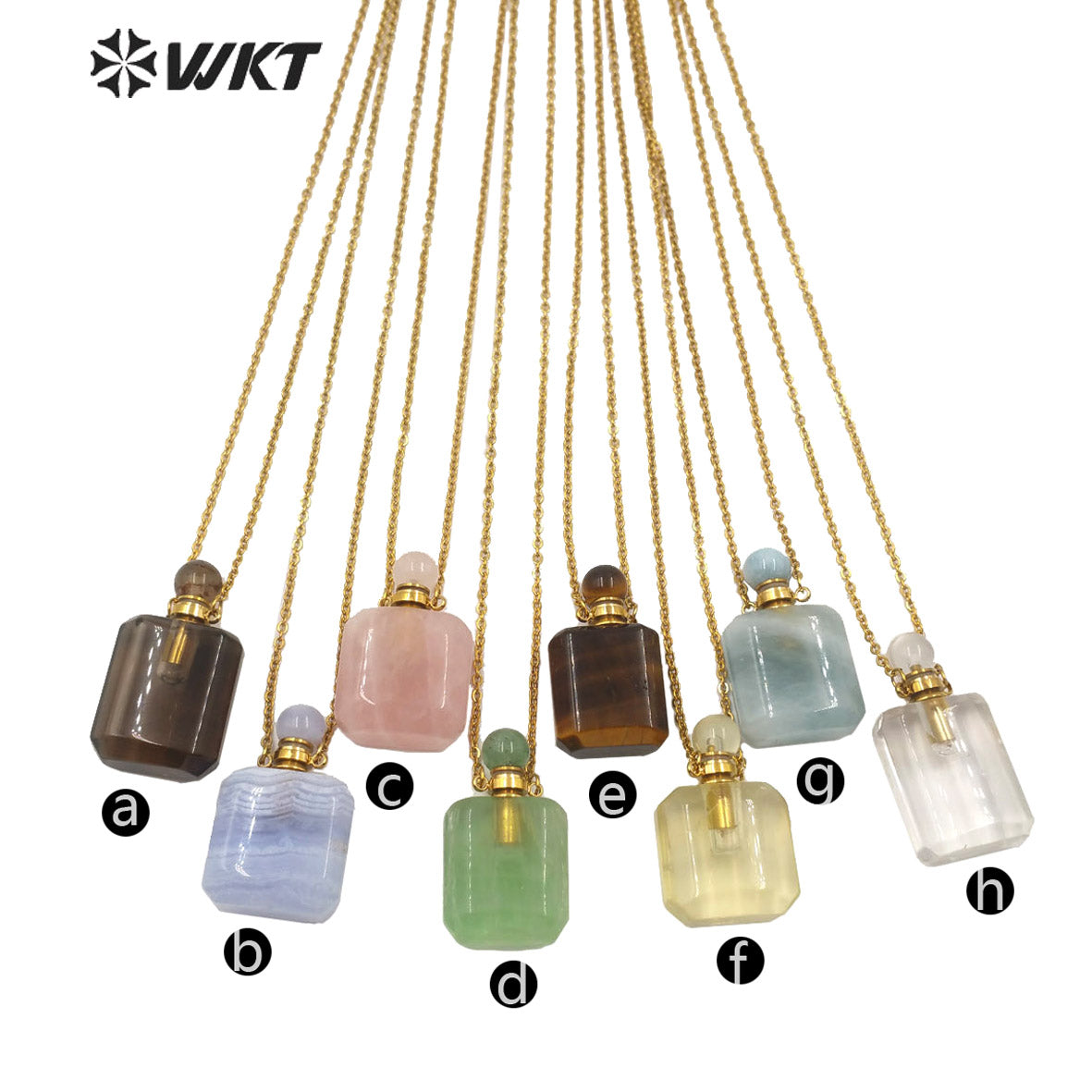 WT-N1190 New Exclusive Design Natural Gemstone Perfume Bottle Necklace in 18k Gold Plated Stylish Perfume Bottle Necklace