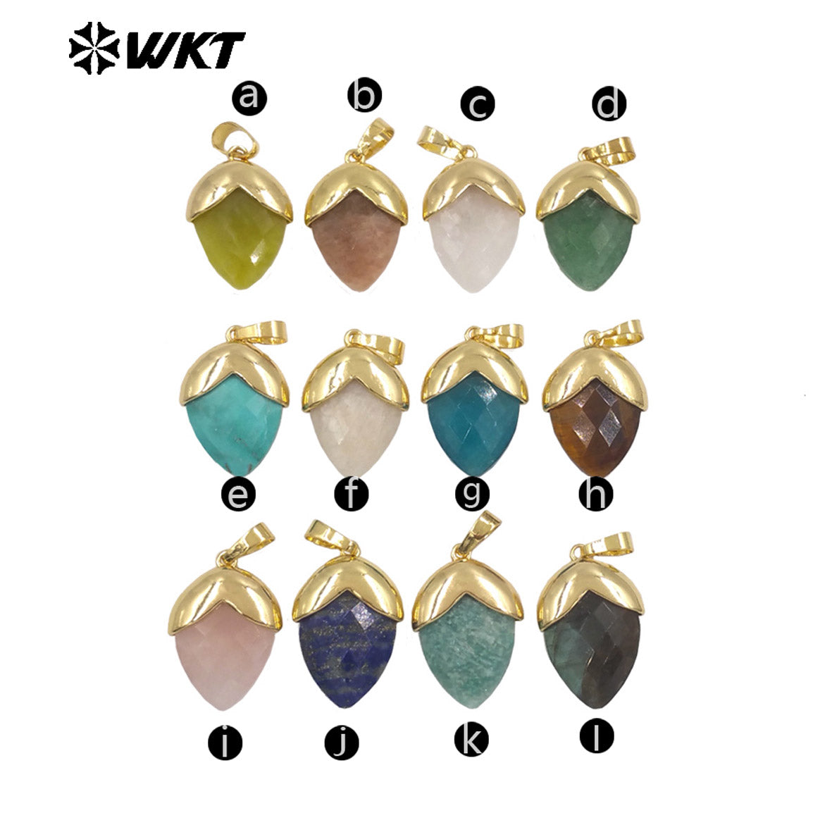 WT-P2016 High Quality Gold Plated Multi Color Natural Gemstones Labradorite Tiger Eye Stone Pendants For Jewelry DIY Accessories