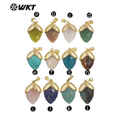 WT-P2016 High Quality Gold Plated Multi Color Natural Gemstones Labradorite Tiger Eye Stone Pendants For Jewelry DIY Accessories