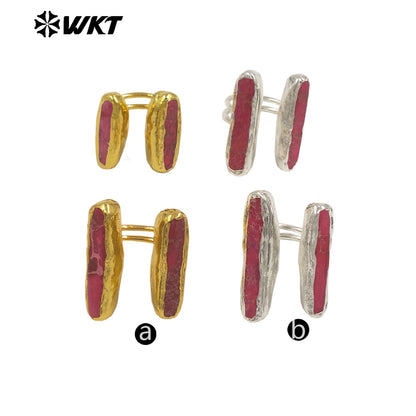WT-R610 Popular Sale 18K Gold Plated Double Natural Gemstones Rings Adjustable Size As Female Fashion Daily Matching Jewelry