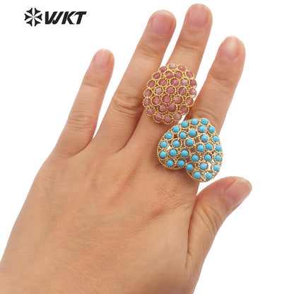 WT-R451 INS Summer Design Handmade Wire Wrapped Beads Ring 18k Gold Plated Tiny Stone Beads Jewelry Ring for Women