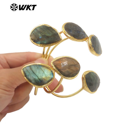 WT-B682 New Product Explosion Attractive 18K Gold Plated Water Drop Shaped Natural Labradorite Bracelet for Girl As Special Gift