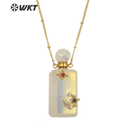 WT-N1352 WKT Shine and Bright Natural Stone Aura Quartz Perfume Bottle Necklace Beautiful Jewelry Pendant Chain Jewelry Wedding