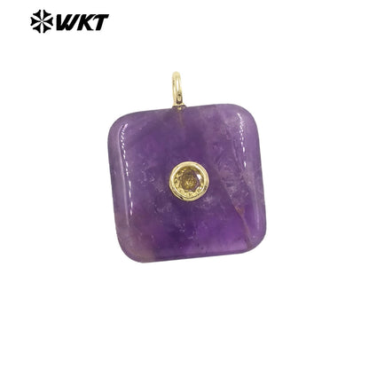 WT-P2023 Popular Sales Lapis Square Natural Gemstones And Colorful Zircon Pendant For Fashion Jewelry Necklace DIY Design