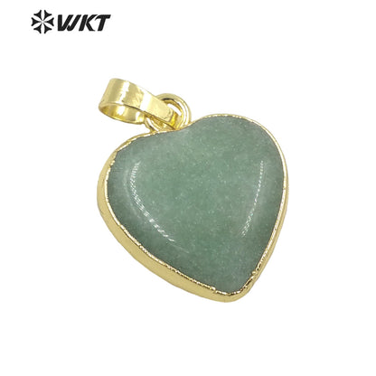 WT-P1700 Wholesale Lady Lovely Natural Gemstone Small Heart Pendant Gold Electroplated Rose Quartz 20mm Gold Stone Heart Charms