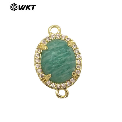 WT-C336 Stylish Little Zircon Round Colorful Natural Gemstone Double Hoop Connector Pendant for Women DIY Necklace Accessories