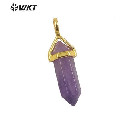 WT-P1864 Trendy Hot Spirit Quartz Double Point Bullet Pendant Gold Cap Natural Gemstone Hexagon Stone Jewelry Pendant