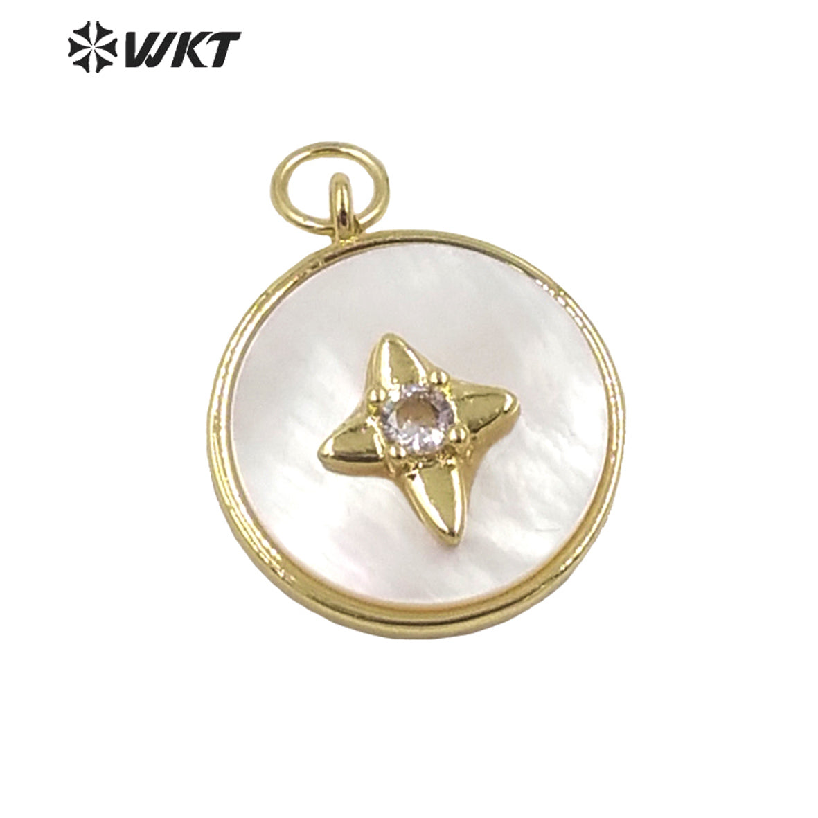 WT-JP287 WKT Personalized and Lovely Flower Patchwork Zircon Pendant Mother Pearl Round Pendant Necklace Nice Jewelry Lady