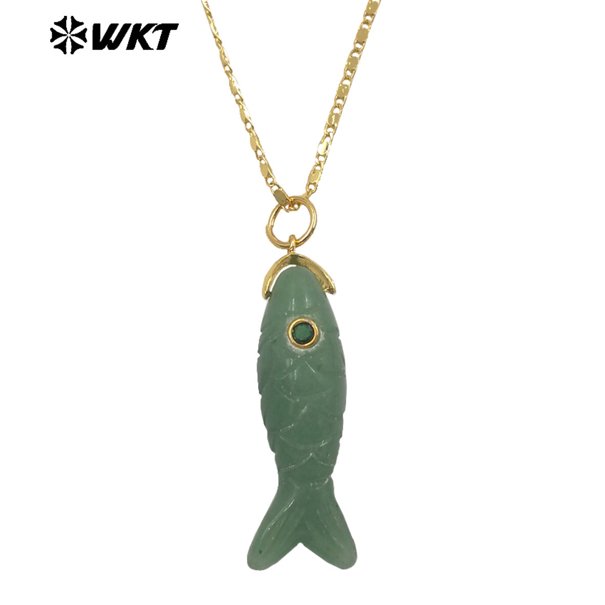 WT-N1512 Delicate Metal Thin Chain And Natural Gemstones Little Fish Shape Pendant Necklaces As Girls Elegant Accessories