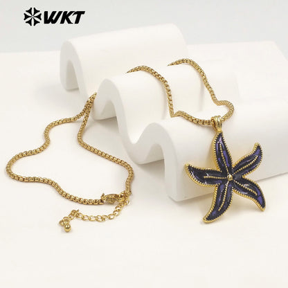 WT-JFN67 Sunmmer Trendy Gold Chain With Drop Oil Starfish Shape Pendant Necklaces For Women Seaside Vacation Wearing Jewelry