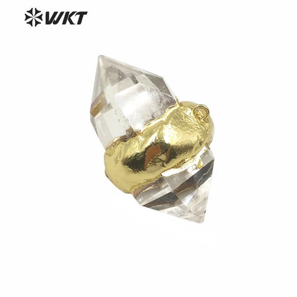 WT-P1552 Most Populared Double Loops Turquoise Charm Natural Crystal Quartz Point Pendant Healing Quartz Point Pendant Jewelry