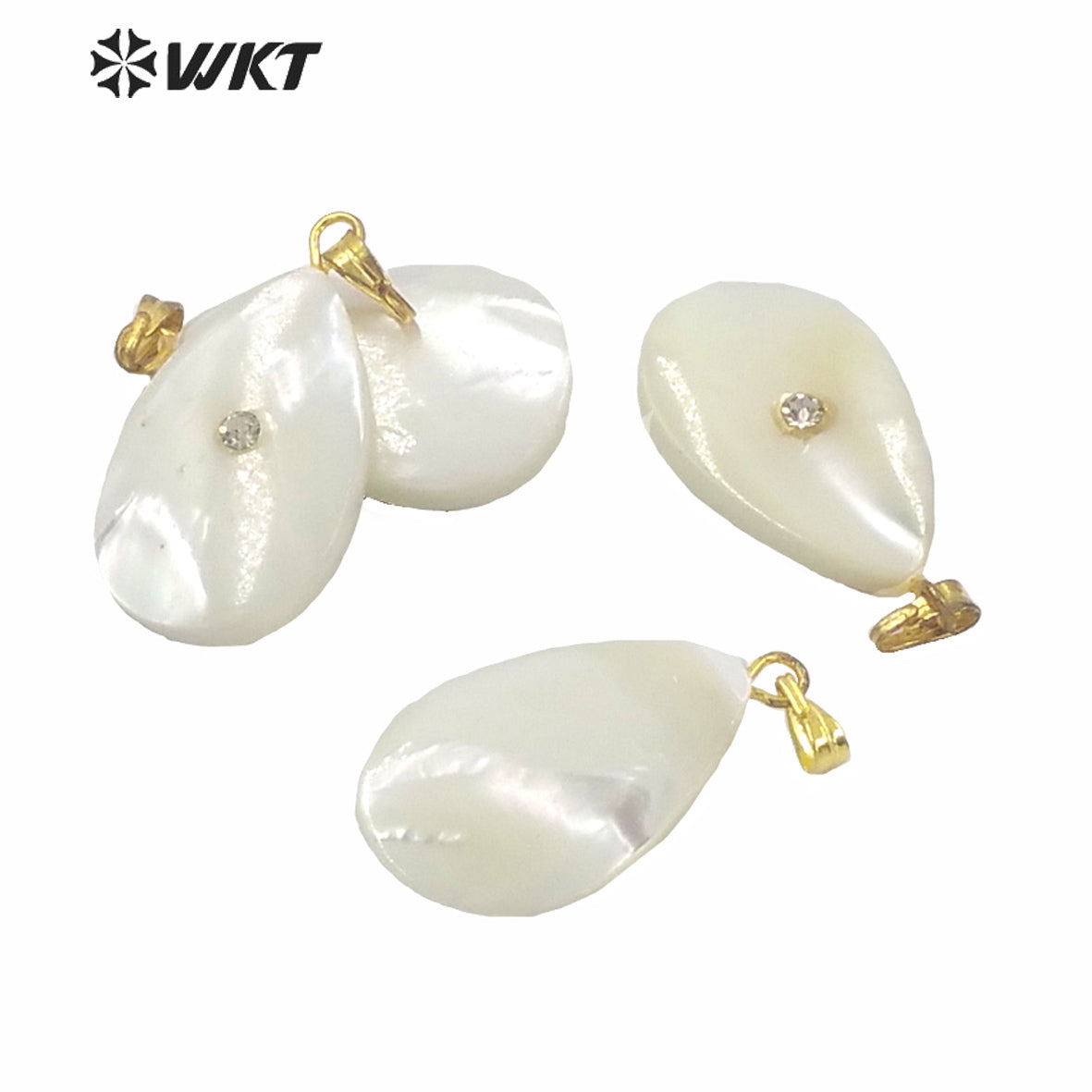 WT-JP223 Wholesale Natural Water Drop White Shell Pendant Single Loop Natural Shell Teardrop Shape Charm Pendant with CZ