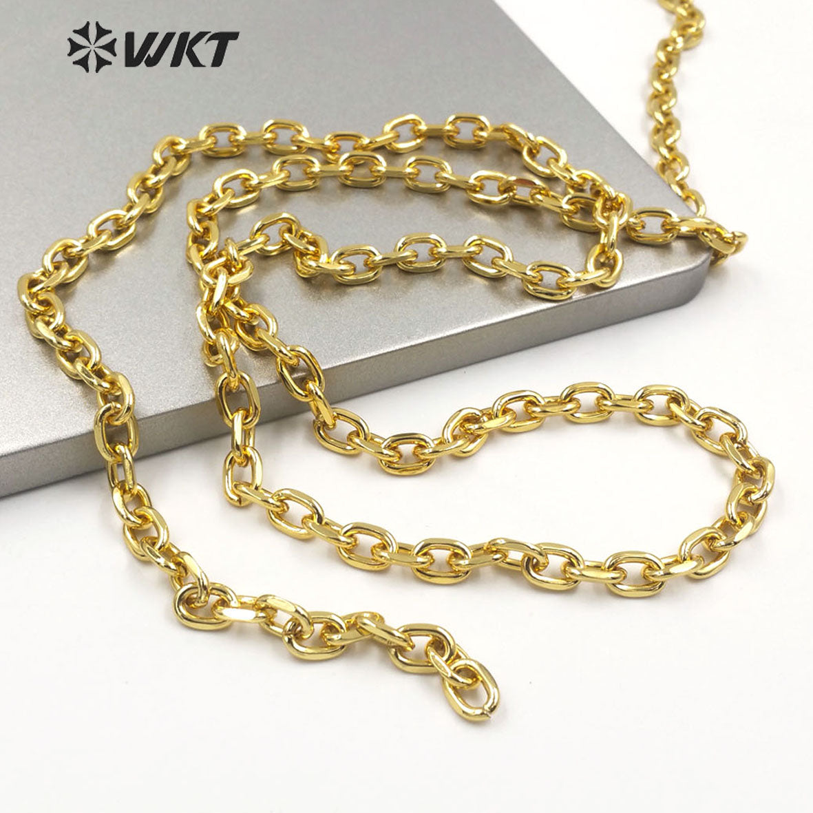 WT-BC161 Wholesale Handmade Jewelry Necklace Chain Fashion Gold Resist Tarnishable Double Faceted Alloy Chain