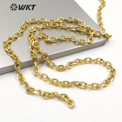 WT-BC161 Wholesale Handmade Jewelry Necklace Chain Fashion Gold Resist Tarnishable Double Faceted Alloy Chain