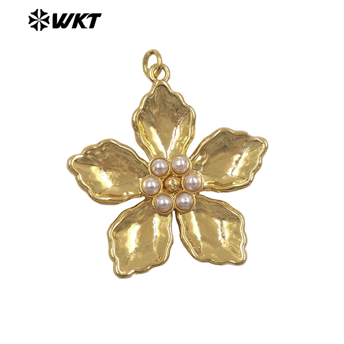 WT-P2079 Boutique Fashion Gold Plated Brass And Artificial Pearl Flowers Shape Pendants As Girls Handmade Jewelry Findings
