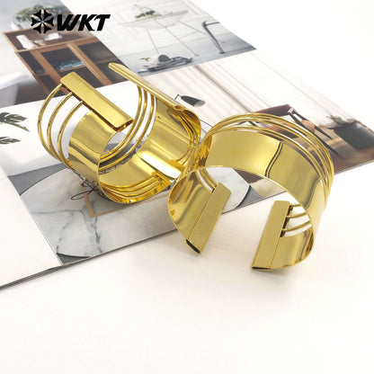 WT-JF358 Newest Special Design Multi Layers Yellow Brass Metal Gold Plated Cuff Bangle Vintage Style Jewelry For Daily Wearing