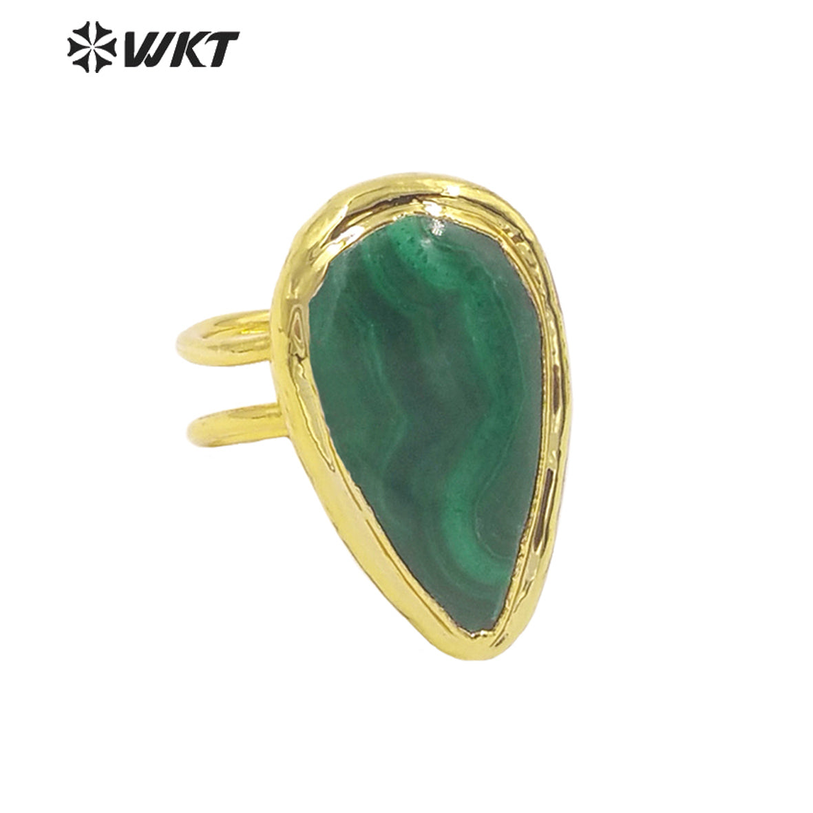 WT-R416 Sophisticated Elegant French Vintage Malachite Rings with 18k Gold Plated Women's Jewelry Rings Natural Stone Rings
