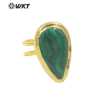 WT-R416 Sophisticated Elegant French Vintage Malachite Rings with 18k Gold Plated Women's Jewelry Rings Natural Stone Rings