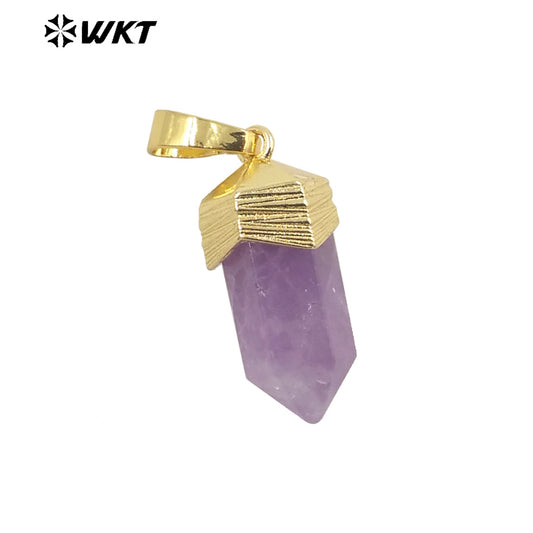 WT-P1915 New Precious Stone Design Pendant 18k Real Gold Plated Claw Setting Oval Amazonite Amethyst Stone Pendants for Birthday