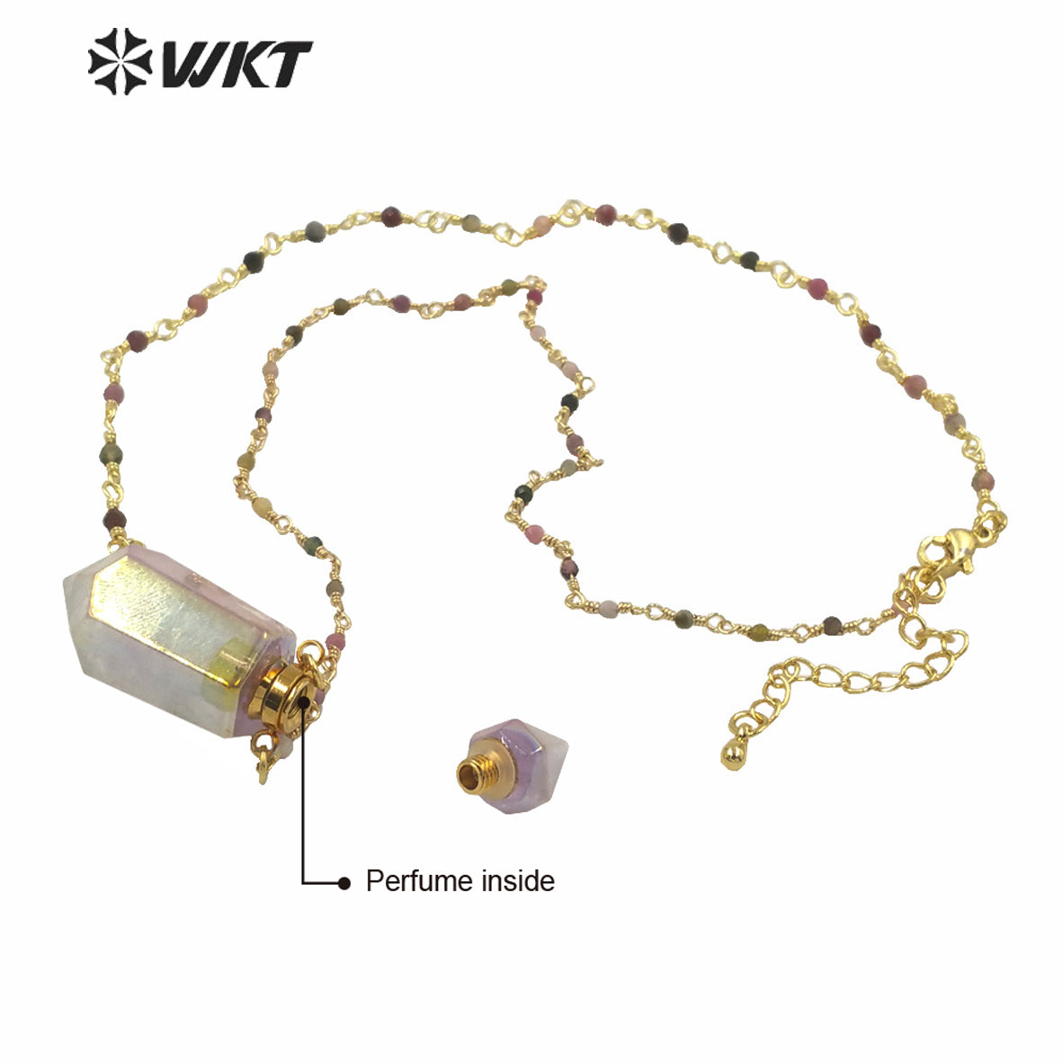 WT-N1234 Wholesales Amazing Natural Purple Stone Essential Oil Bottle Necklace Double Point Quartz Aura Perfume Bottle Necklace