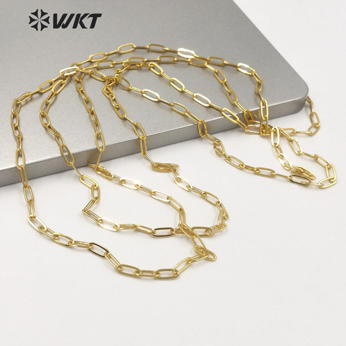 WT-BC152 WKT HOT Sales 18k Real Gold Plated Faceted Link Chain for Necklace Design Women Fashion Jewelry DIY Brass Link Chain