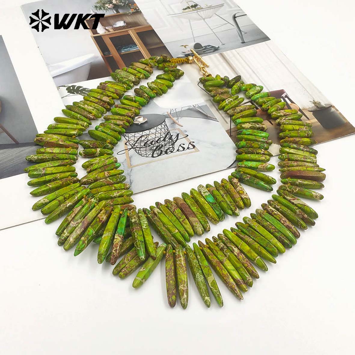 WT-N1503 Newest Amazing Double Layers Bar Shape Natural Ocean Jasper Stones Necklace For Unique Luxury Women Birthday Gifts