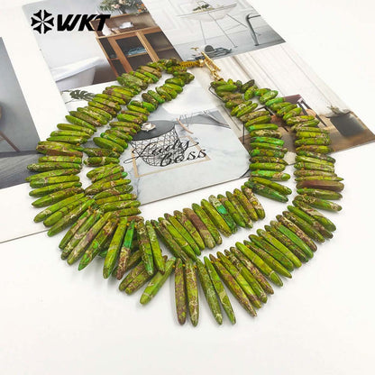 WT-N1503 Newest Amazing Double Layers Bar Shape Natural Ocean Jasper Stones Necklace For Unique Luxury Women Birthday Gifts