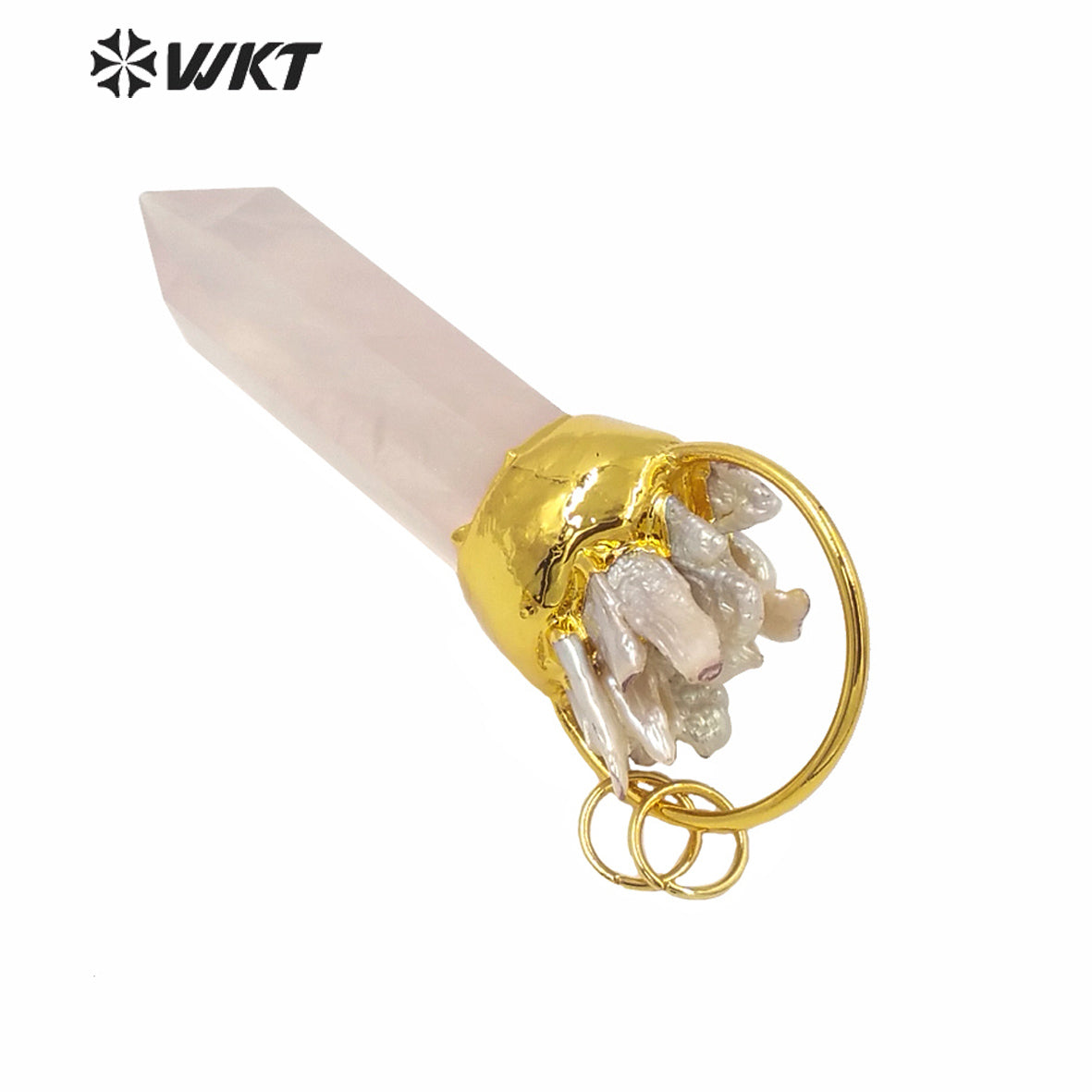WT-P1587 WKT Amazing Big Natural Rose Quartz Spirit Point Pendant Women Fashion Pearl Charms PINK Quartz Pendant Jewelry