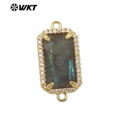 WT-C326 Wholesale Fashion Delicate Long Square Double Loops Cubic Zircon Claw Setting Natural Stone Bar Connectors