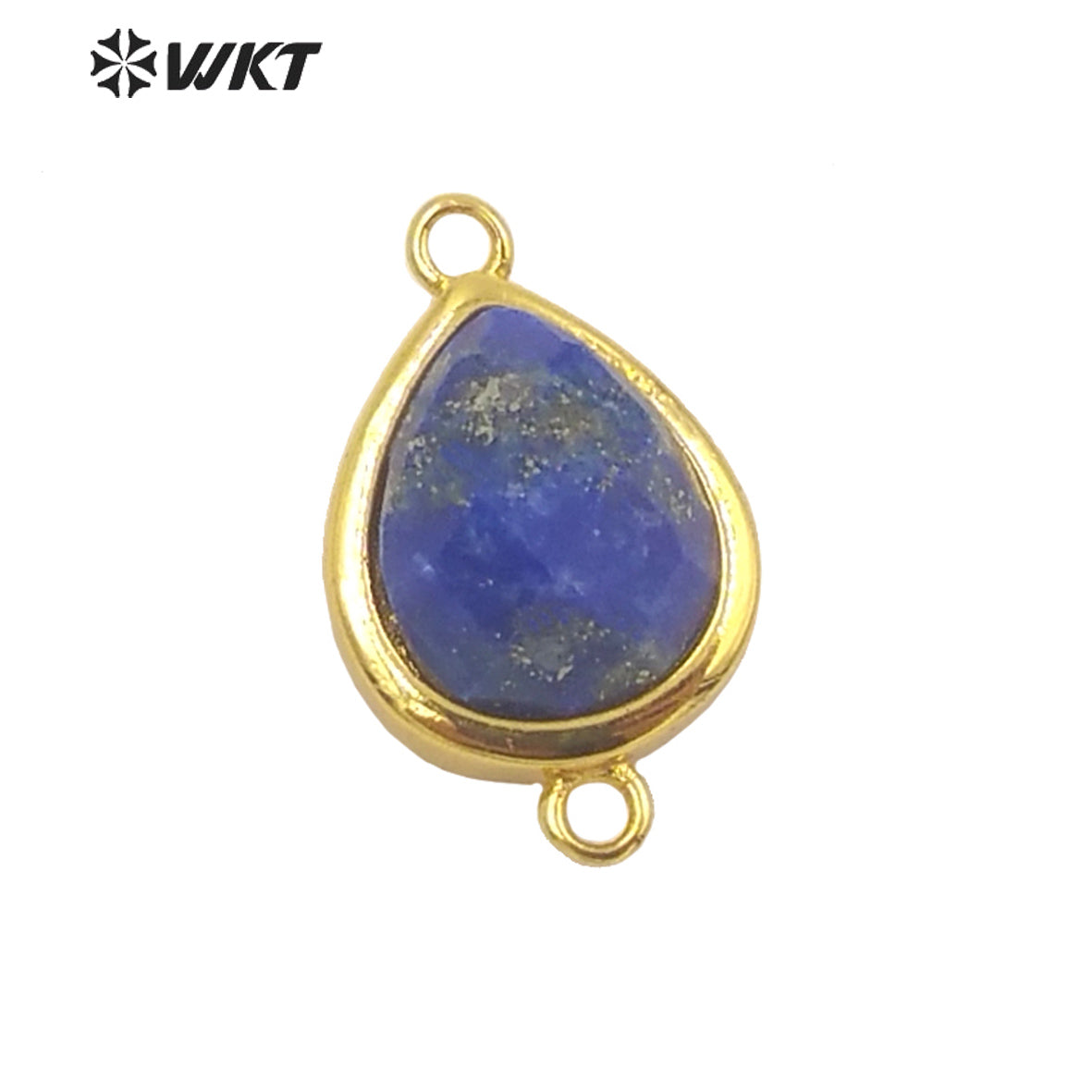 WT-C308 Lovely Natural Gemstone Teardrop Connector Pendants 18k Real Gold Plated Bezel Double Loops Drop Stone Charms