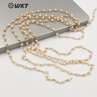 WT-RBC186 Amazing 18k Real Gold Plated Resist Tarnishable Natural Freshwater Pearl Beads Chain for Jewelry Design Pearl Chain