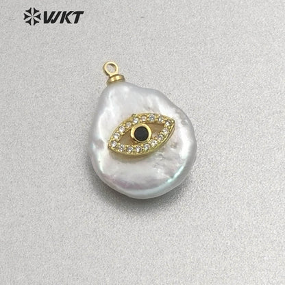 MP132 Wholesale Popular Moon Pendant Pearl with Cz Micro Pave Lady Fashion Irregular Shape Jewelry Freshwater Pearl Pendant