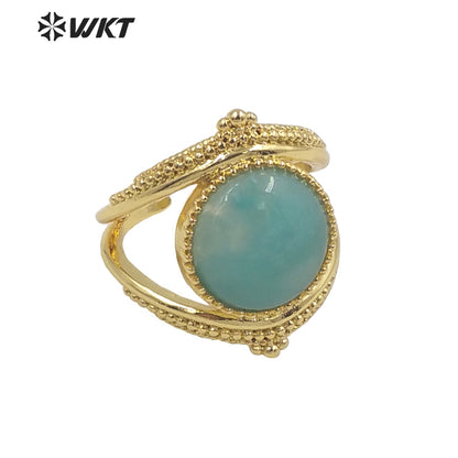 WT-R475 New Design Natural Gemstone Ring With Women Fashion Gold Plated Peacock Stone Ring Boho Charming Ring