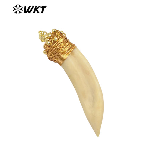 WT-P1913 New Elephant Teeth Design Punk Pendant 18k Real Gold Plated Claw Setting Oval Teeth Pendants for Birthday