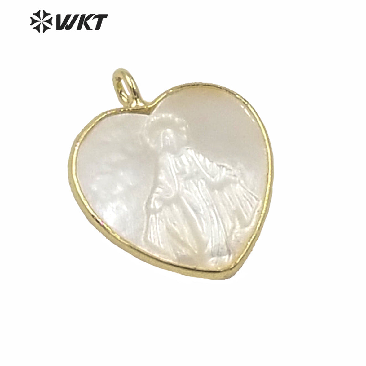 WT-JP233 WKT New Design Populared Hot Religious Mary Pendant Gold Bezel Setting Angel White Madonna Pendant Virgin Mary Pendants