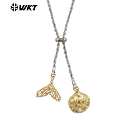 WT-JFN55 Exquisite Gold Plated Brass And Artificial Pearl Cross Heart Charms With Silver Metal Chain Necklace For Party Wearing
