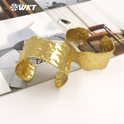 WT-B701 Boutique Yellow Brass 18K Gold Plated Uneven And Smooth Double Designs Women Cuff Bangles For Fashion Patry Jewelry