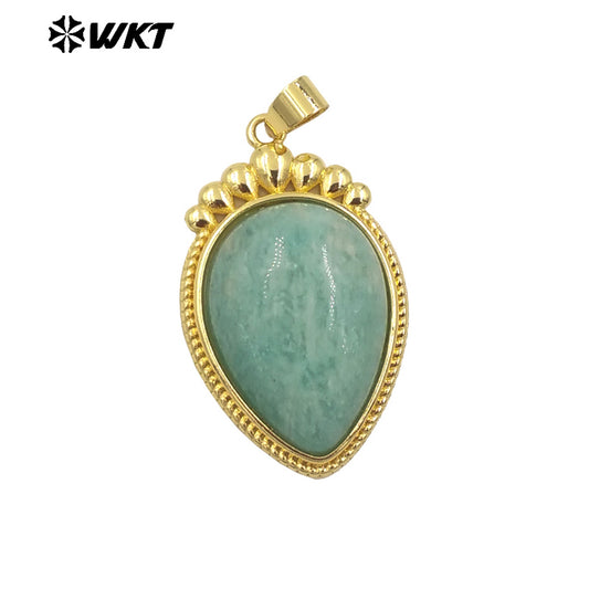 WT-P1972 Amazing WKT New Design High Polish Long Drop Stone Made Gold Bezel Setting Natural Amethyst Pendants for Necklace